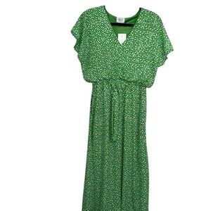 Sienna Sky Green Floral V-Neck Maxi Dress S Polyester Spandex